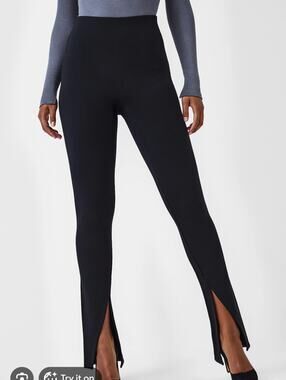 Spanx Pants Women’s XL Black Perfect Front Slit Leggings Smooth Stretch Office